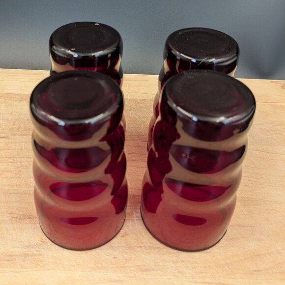 Set of 4 Midcentury Vintage Anchor Hocking Whirly Twirly Glasses - Ruby Red - Picture 4 of 7